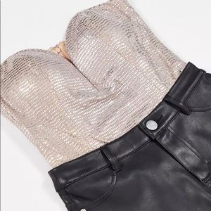 Rare London sequin bustier bodysuit in pink.